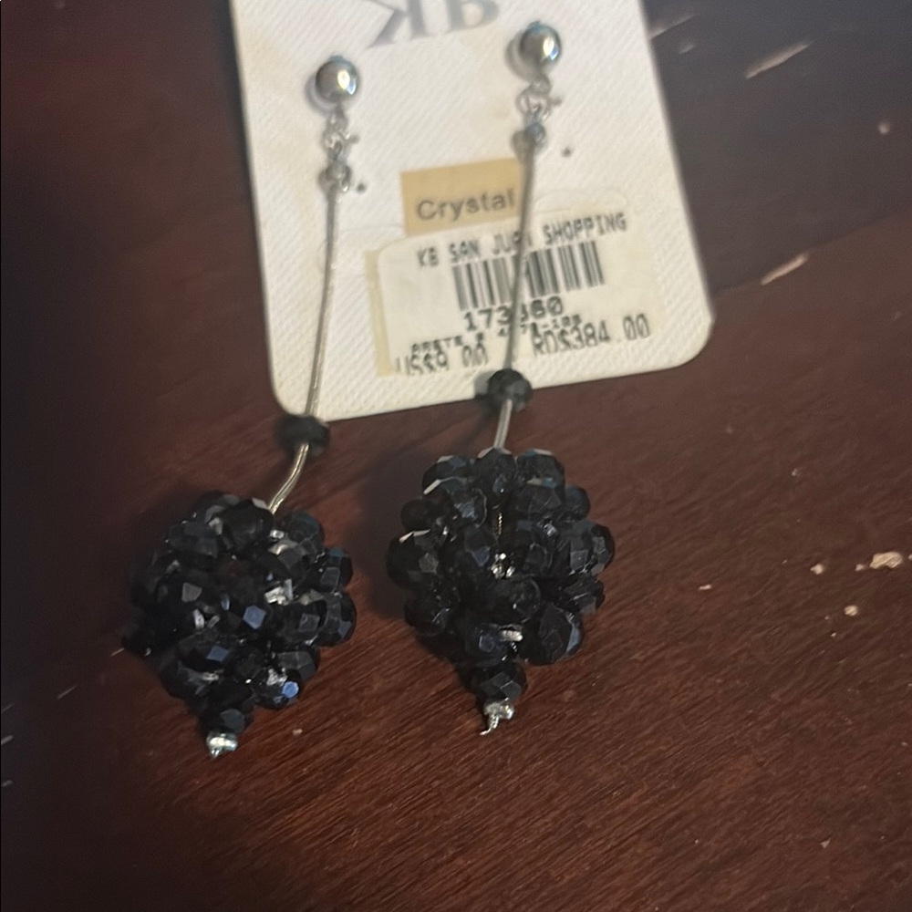 Black Heart-Shaped Dangle Earrings with Silver Hooks